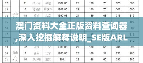 澳門(mén)資料大全正版資料查詢器,深入挖掘解釋說(shuō)明_SE版ARL39.312
