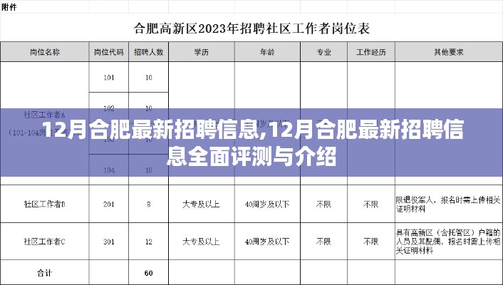 合肥最新招聘資訊，全面評測與詳細(xì)介紹