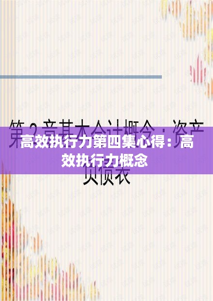 高效執(zhí)行力第四集心得：高效執(zhí)行力概念 
