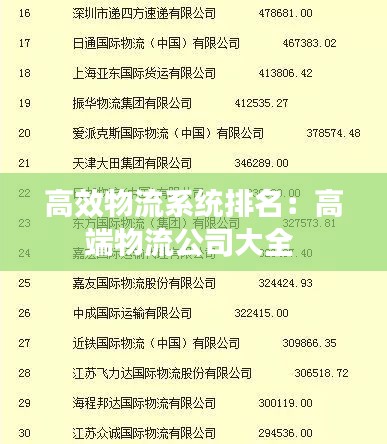高效物流系統(tǒng)排名：高端物流公司大全 