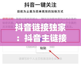 抖音鏈接獨(dú)家：抖音主鏈接 