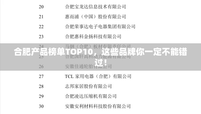 合肥產(chǎn)品榜單TOP10，這些品牌你一定不能錯(cuò)過(guò)！