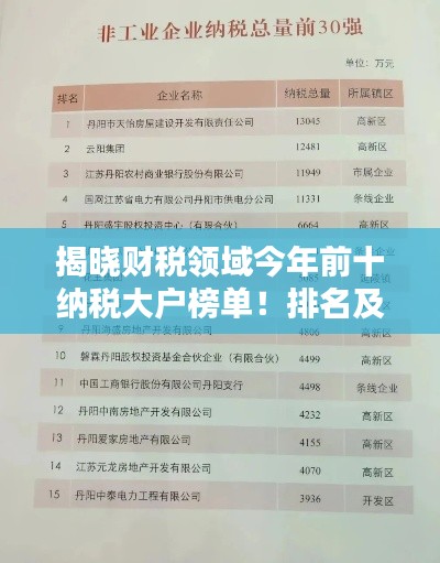 揭曉財(cái)稅領(lǐng)域今年前十納稅大戶榜單！排名及實(shí)力一網(wǎng)打盡