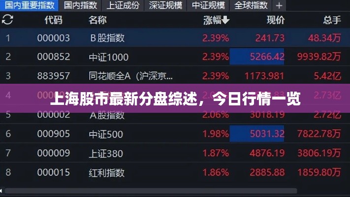 上海股市最新分盤綜述，今日行情一覽