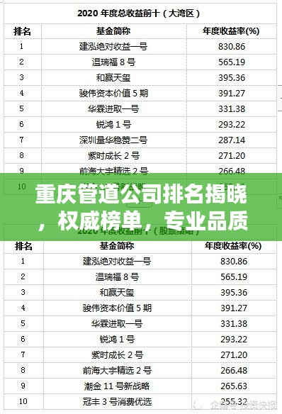 重慶管道公司排名揭曉，權(quán)威榜單，專業(yè)品質(zhì)，值得信賴！