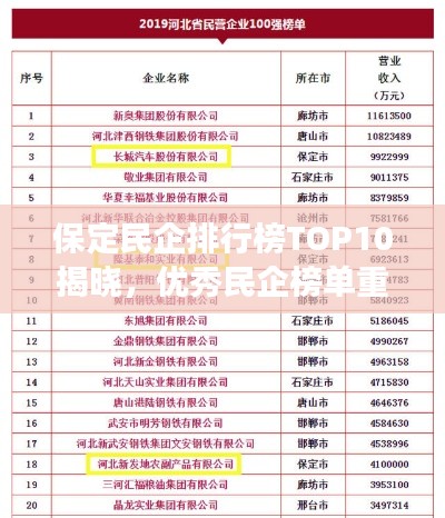 保定民企排行榜TOP10揭曉，優(yōu)秀民企榜單重磅出爐！