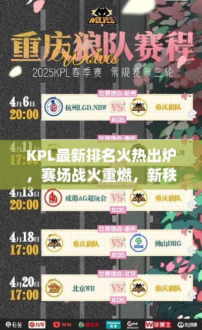 KPL最新排名火熱出爐，賽場戰(zhàn)火重燃，新秩序震撼揭曉！