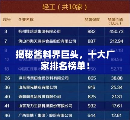 揭秘醬料界巨頭，十大廠家排名榜單！