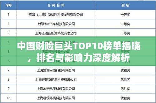 中國(guó)財(cái)險(xiǎn)巨頭TOP10榜單揭曉，排名與影響力深度解析