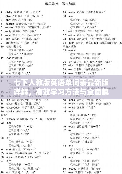 七下人教版英語單詞表最新版詳解，高效學(xué)習(xí)方法與全面解析技巧