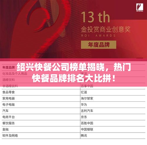 紹興快餐公司榜單揭曉，熱門快餐品牌排名大比拼！